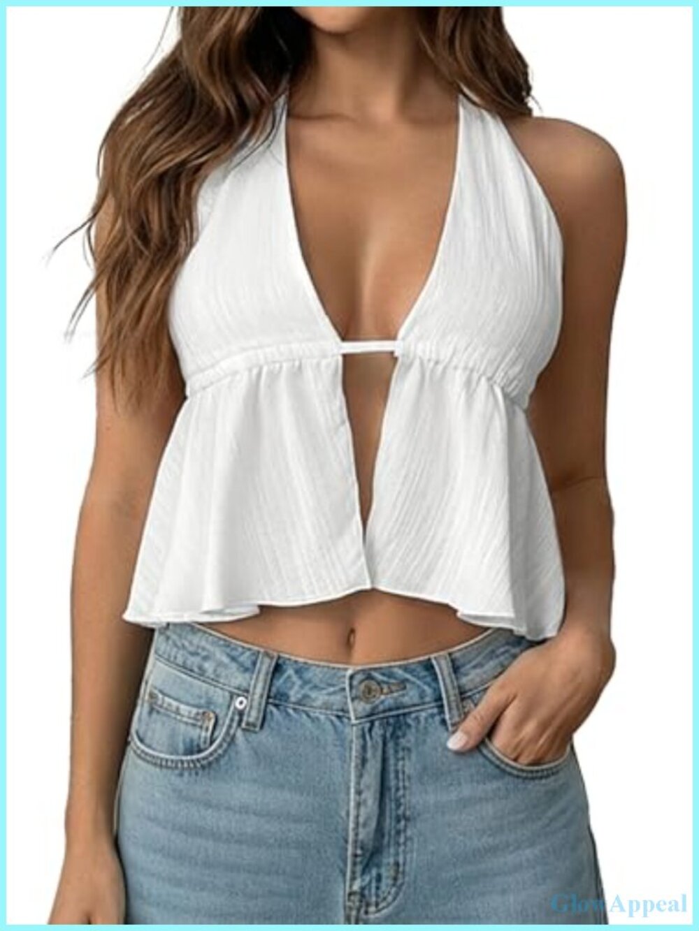 Viscose Polyamide Halter Crop Cami Split Front Backless Tie Back Top
